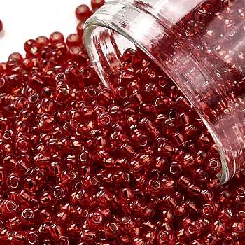 TOHO Round Seed Beads, Japanese Seed Beads, (25B) Silver Lined Siam Ruby, 11/0, 2.2mm, Hole: 0.8mm, about 5555pcs/50g
