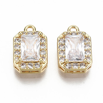 Brass Micro Pave Clear Cubic Zirconia Charms, Nickel Free, Rounded Rectangle, Real 18K Gold Plated, 11x7x4mm, Hole: 1mm