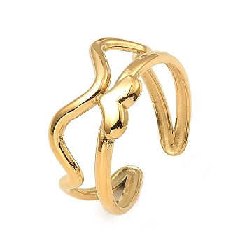 304 Stainless Steel Open Cuff Rings, Heart, Real 18K Gold Plated, US Size 6 1/2(16.9mm)