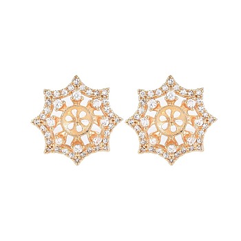 Brass Micro Pave Clear Cubic Zirconia Stud Earring Findings, for Half Drilled Beads, Nickel Free, Star, Real 18K Gold Plated, 15x15mm, Pin: 0.7mm, pin: 0.7mm(for half drilled beads)