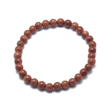 Synthetic Goldstone Bead Stretch Bracelets, Round, 2-1/8 inch~2-3/8 inch(5.5~6cm), Bead: 8mm