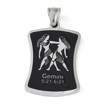 304 Stainless Steel Pendants, with Enamel, Stainless Steel Color, Rectangle with Constellation, Gemini, 39x26x3mm, Hole: 7x3mm