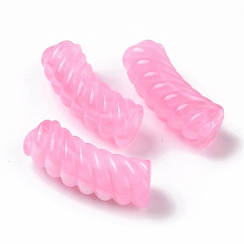 Two Tone Opaque Acrylic Beads, Curved Tube, Pearl Pink, 35x14x11.5mm, Hole: 3.2mm, about 152pcs/500g