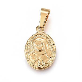 201 Stainless Steel Pendants, Oval with Virgin Mary, Golden, 20x14x2mm, Hole: 5x8mm