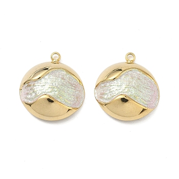 Spray Painted 304 Stainless Steel Pendants, Half Round Charm, PVD Vacuum Plating, Real 18K Gold Plated, White, 17.5x15.5x4.5mm, Hole: 1.5mm