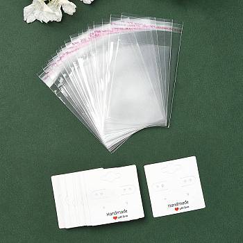 30Pcs Square Paper Earring Display Cards, Jewelry Display Card for Earring Showing, with 30Pcs OPP Cellophane Bags, White, Card: 5x5cm