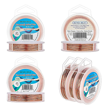 BENECREAT 3 Rolls 3 Styles Round Copper Craft Wire, Light Gold, 0.6~1mm, about 10~20m/roll, 1 roll/style