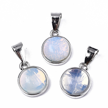 Opalite Pendants, with Platinum Tone Brass Settings and Platinum Tone Iron Snap on Bails, Half Round/Dome, 15.5x12x6mm, Hole: 5x7mm