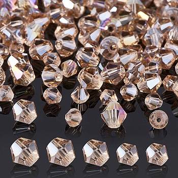 10 Strands 2 Style Transparent Electroplate Glass Beads Strands, AB Color Plated, Faceted, Bicone, Beige, 4~6x4~6mm, Hole: 1mm, about 47~96pcs/strand, 10.83~14.37 inch