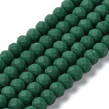 Glass Beads Strands, Faceted, Frosted, Rondelle, Sea Green, 6x4.5mm, Hole: 1mm, about 86pcs/strand, 16.14''(41cm)