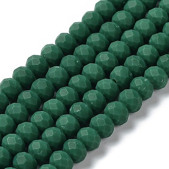 Glass Beads Strands, Faceted, Frosted, Rondelle, Dark Green, 6x4.5mm, Hole: 1mm, about 86pcs/strand, 16.14''(41cm)