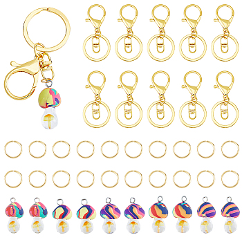 DIY Mushroom Charm Keychain Making Kit, Including Polymer Clay Pendants, Iron Alloy Lobster Claw Clasp Keychain, 304 Stainless Steel Jump Rings, Mixed Color, 40Pcs/box