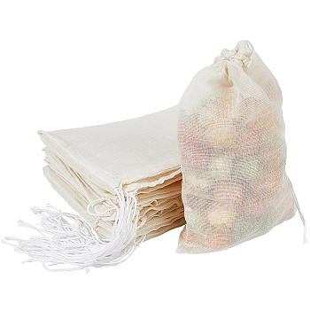 Cotton Cloth Filter Bags, Strainer Mesh Drawtring Pouch for Nut Milk, Rectangle, Beige, 15.1x9.9x0.12cm, 25pcs