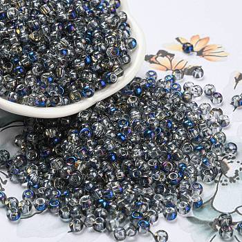 Iris Glass Seed Beads, Half Plated, Two Tone, Round, Midnight Blue, 6/0, 4x3mm, Hole: 1.4mm