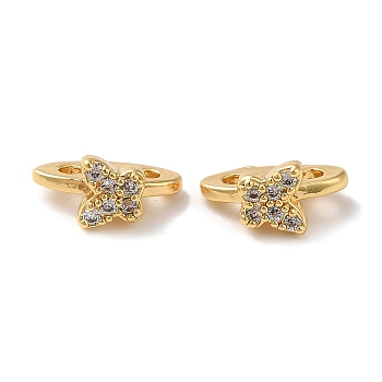 Brass Micro Pave Clear Cubic Zirconia Slide Charms, Butterfly, Real 18K Gold Plated, 5x10x6mm, Hole: 1.6mm