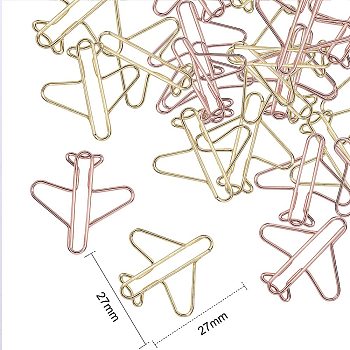 24 Pcs 2 Colors Airplane Shape Iron Paper Clips, Cute Paper Clips, Funny Bookmark Marking Clips, Golden & Rose Gold, 27x27x2mm, 12pcs/color