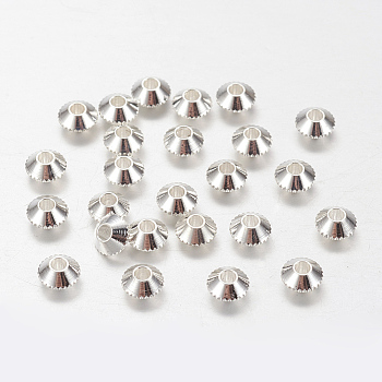 Brass Spacer Beads, Bicone, Silver Color Plated, about 4mm in diameter, hole: 1mm