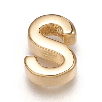 Brass Charms, Long-Lasting Plated, Real 18K Gold Plated, Letter.S, S: 9x6.5x3mm, Hole: 1.6mm