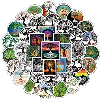 50Pcs PVC Picture Stickers, Tree of Life Stickers, Colorful, 45~75mm