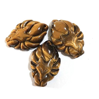 Carved Natural Tiger Eye Pendants, Fox, 31x21x7mm