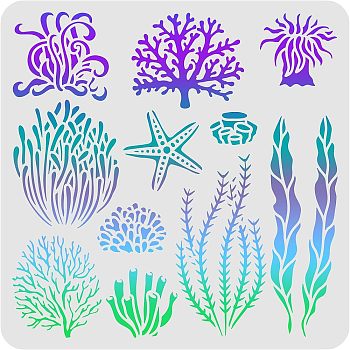 Plastic Reusable Drawing Painting Stencils Templates, for Painting on Scrapbook Fabric Tiles Floor Furniture Wood, Square, Plants Pattern, 300x300mm