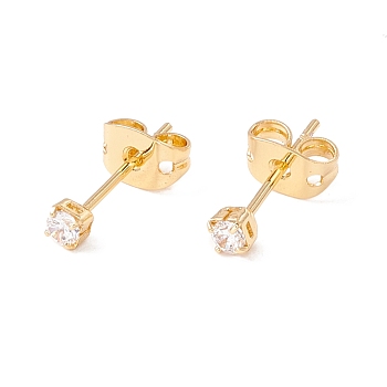 Tiny Clear Cubic Zirconia Square Stud Earrings, Brass Jewelry for Women, Lead Free & Cadmium Free, Real 18K Gold Plated, 2.5x2.5mm, Pin: 0.7mm