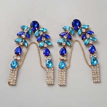 Alloy & Acrylic Rhinestone Boot Strap Chains, Shoe Decorations, Blue, 100x44x3.5mm