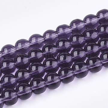 Glass Beads Strands, Round, Purple, 10mm, Hole: 1mm, about 33pcs/strand, 12 inch(X-GR10mm06Y)