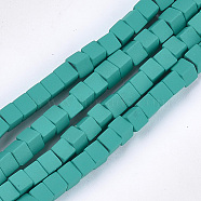 Spray Painted Non-magnetic Synthetic Hematite Beads Strands, Cube, Dark Cyan, 4x4x4mm, Hole: 0.8mm, about 94~100pcs/strand, 15.5 inch~16.3 inch(G-T116-22-04)