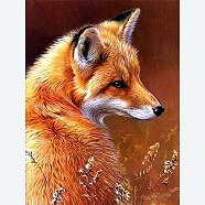 DIY Fox Pattern Diamond Painting Kits, with Resin Rhinestones, Diamond Sticky Pen, Tray Plate and Glue Clay, Orange Red, 400x300mm(WG20439-03)