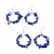 Natural Lapis Lazuli Dangle Earrings, with Platinum Plated Brass Earring Hooks, Round Ring, 51.2~56.2mm, Pin: 0.5mm(EJEW-E255-D03)