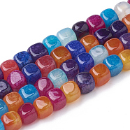 Natural Agate Beads Strand, Dyed, Cube, Colorful, 7.5~8x7~7.5x7~7.5mm, Hole: 1mm, about 50pcs/strand, 14.5 inch(X-G-S287-01)