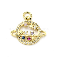 Brass with Cubic Zirconia Pendant, Planet, Mixed Color, 16.5x19x2.5mm(FIND-Z023-07A)