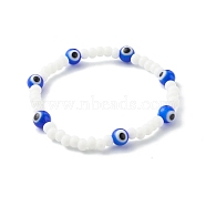 Glass Beads & Handmade Lampwork Beads Stretch Bracelets for Kid, Evil Eye, Blue, Inner Diameter: 1-3/4 inch(4.5cm)(BJEW-JB06475-01)
