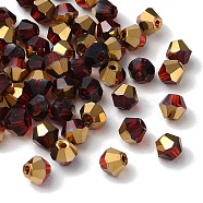 Transparent Electroplate Glass Beads, Half Golden Plated, Faceted, Bicone, Dark Red, 4.5x4mm, Hole: 1mm, 500Pcs/bag(EGLA-I016-01C)
