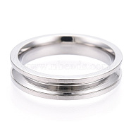 201 Stainless Steel Grooved Finger Ring Settings, Ring Core Blank, for Inlay Ring Jewelry Making, Stainless Steel Color, Inner Diameter: 16mm, Wide: 4mm(STAS-WH0039-11B-P)