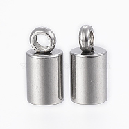 Tarnish Resistant 201 Stainless Steel Cord Ends, End Caps, Column, Stainless Steel Color, 8x4mm, Hole: 1.5mm, Inner Diameter: 3mm(X-STAS-H410-20P-I)