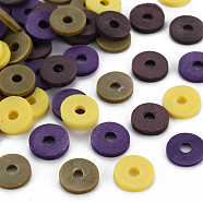 4 Colors Handmade Polymer Clay Beads, Heishi Beads, Disc/Flat Round, Champagne Yellow & Dark Slate Blue & Dark Khaki & Indigo, 8x0.5~1.5mm, Hole: 2mm, about 11500pcs/1000g(CLAY-N011-032-24)