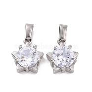 Cubic Zirconia Charms, with 304 Stainless Steel Findings, Star, Clear, Stainless Steel Color, 14x12x5.5mm, Hole: 5x3mm(STAS-P216-11P)