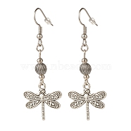 Alloy Dragonfly Dangle Earrings, Long Drop Earrings for Women, Antique Silver, 57mm, Pin: 0.6mm(EJEW-JE04911-05)