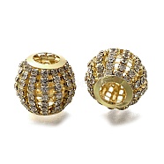 Rhinestone Brass Beads, Lead Free & Cadmium Free, Rack Plating, Round, Golden, 20x22.5mm, Hole: 9.5mm(KK-D295-08G-02)