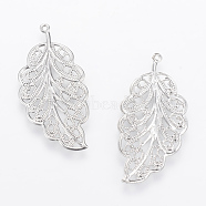 304 Stainless Steel Pendants, Hollow, Leaf, Stainless Steel Color, 34x17x1mm, Hole: 1mm(X-STAS-Q207-09)