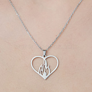 201 Stainless Steel Hollow Heart Pendant Necklace, Stainless Steel Color, 17.72 inch(45cm)(NJEW-OY002-22)