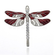 Alloy Enamel Dragonfly Big Pendants, with Crystal Rhinestone, Platinum, Dark Red, 57x64x5mm, Hole: 2mm(ENAM-L034-07P)