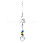 Christmas Glass Heart Pendant Decoration, Hanging Suncatchers, with Iron Findings and Glass Bead, for Window Home Garden Decoration, Tree, 320mm(DJEW-PW0019-04A)