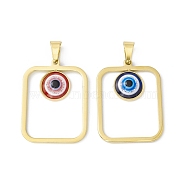Vacuum Plating 304 Stainless Steel Resin Pendants, Golden, Rectangle Charms with Evil Eye, Mixed Color, 37.5x28x4.5mm, Hole: 9x4.5mm(STAS-A062-02G)