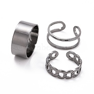 Curb Chain Shape & Wire Wrap Cuff Rings Set, Alloy Wide Band Rings for Women, Gunmetal, Inner Diameter: 17~17.5mm, 3pcs/set(RJEW-D116-05B)