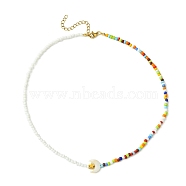 Glass Seed & 304 Stainless Steel Star & Moon Shell Beaded Necklace for Women, Colorful, 18.31 inch(46.5cm)(NJEW-TA00114)