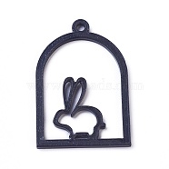 Acrylic Bunny Open Back Bezel Pendants, For DIY UV Resin, Epoxy Resin, Pressed Flower Jewelry, Rabbit, Black, 50x34x2.5~3mm, Hole: 2.5~3mm(KY-WH0019-03)