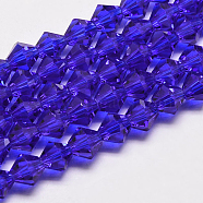 Imitate Austrian Crystal Bicone Glass Beads Strands, Grade AA, Faceted, Medium Blue, 4x4mm, Hole: 1mm, about 93~95pcs/strand, 14 inch(X1-GLAA-F029-4x4mm-06)